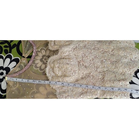 Sequin pearl beaded rhinestone accented boning ice skater bridal semi sheer lace - Picture 6 of 13